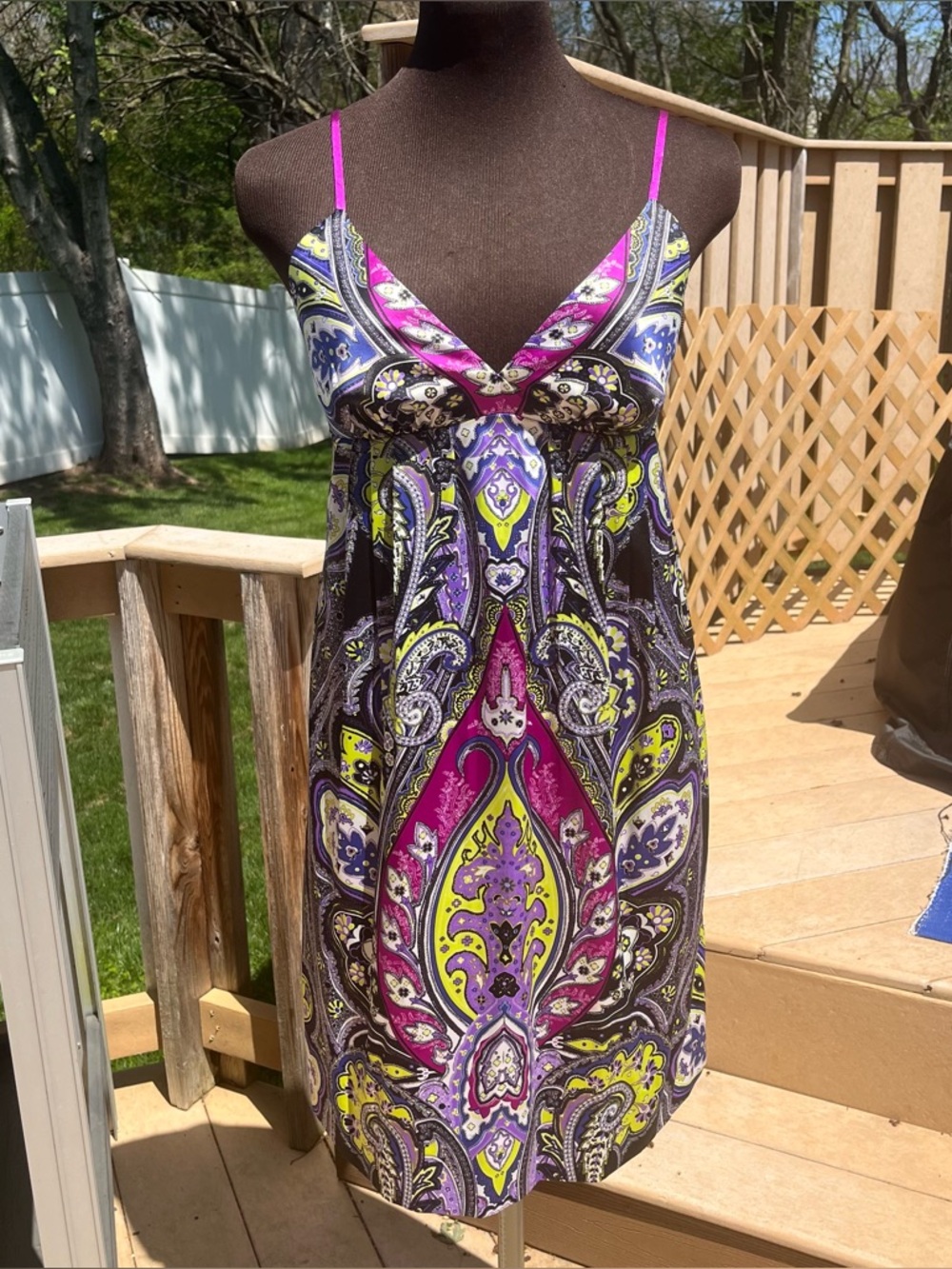 Vtg Y2K ICE Petite Paisley Satin Spaghetti Strap Mini Slip Babydoll Dress Sz 4P